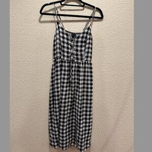 Black and White Gingham Print Dress with Corset Detail